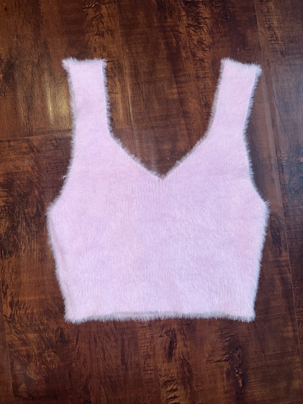 SHEIN kids Girls Fuzzy V-Neck Crop Tank in Pale Lavender